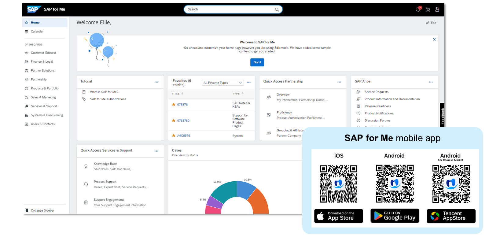 Vue globale de l'interface SAP for me